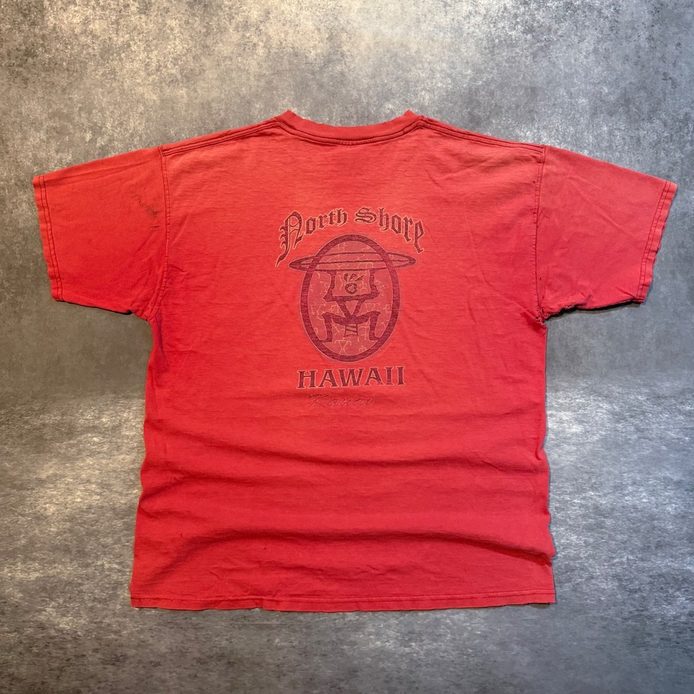 VTG North Shore Hawaii Kauai Graphic T‎ Shirt Red Distressed Men's XL Faded Surf